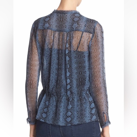 Rebecca Taylor snake skin 100% silk blouse blue size US 6 - Picture 3 of 13
